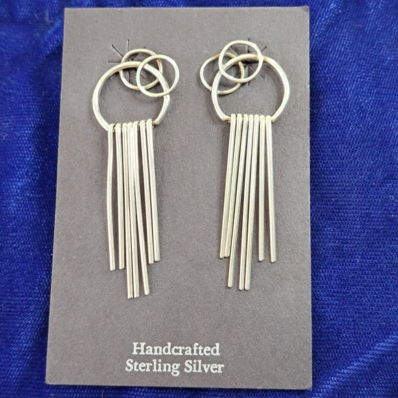 Sterling Silver Circles & Dangle Earrings Post Style - Picture 7 of 14